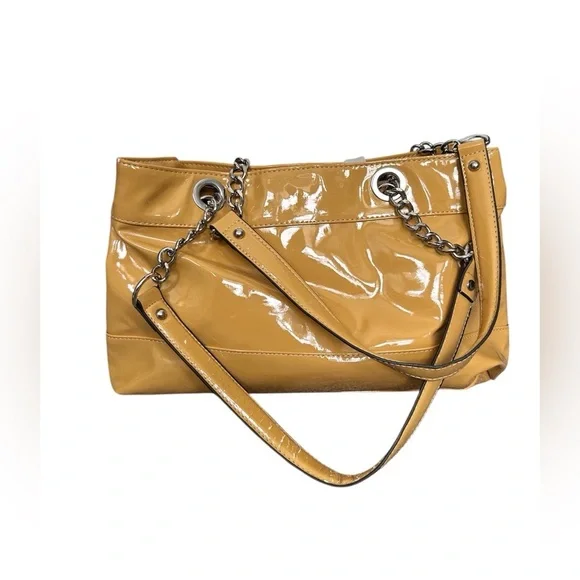 Kelly & Katie Faux Patent Leather Shoulder Purse in Muted Yellow Gold - Picture 2 of 10